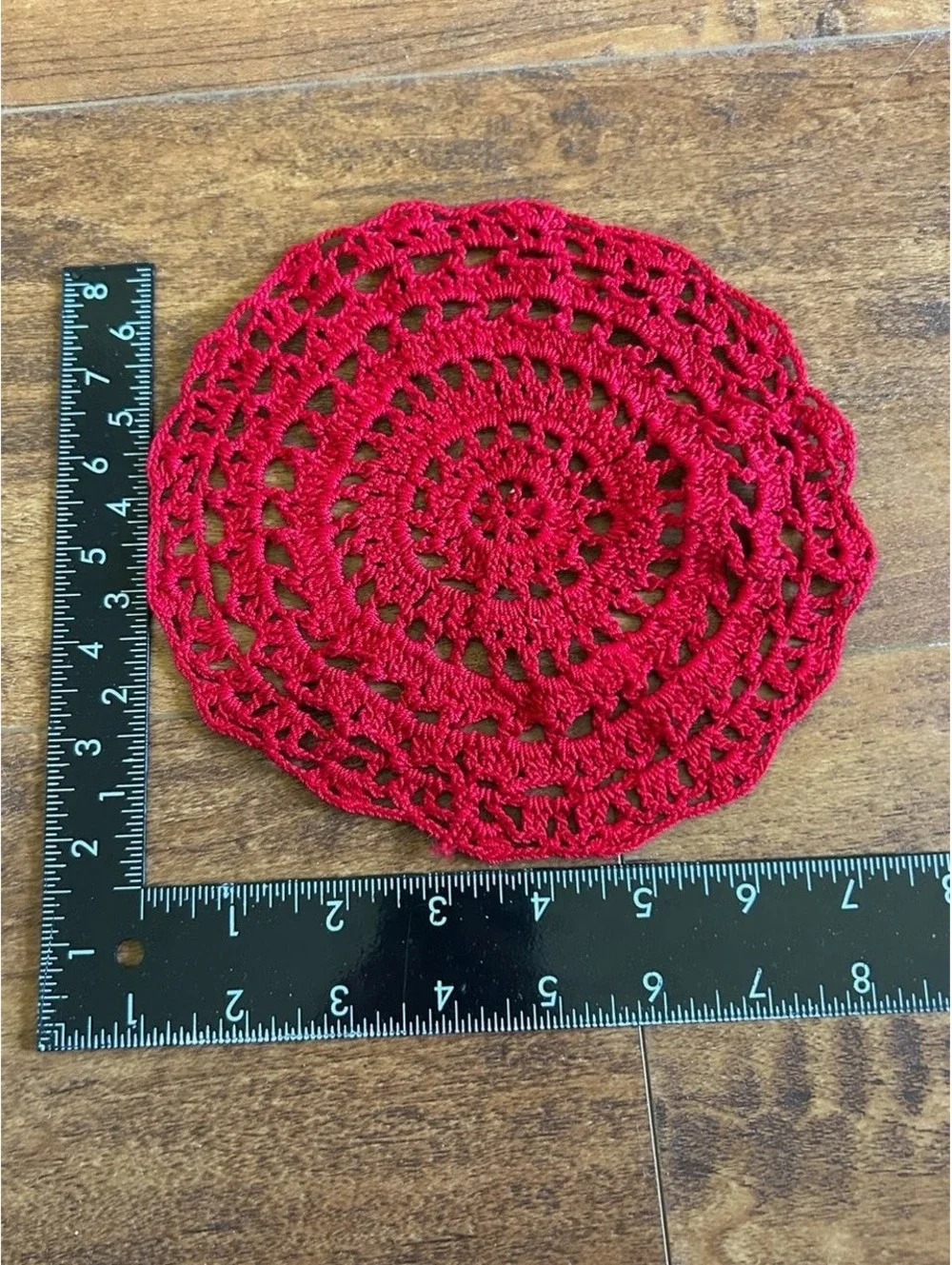 Handmade Red Crochet Doily